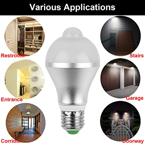 GPCT 5W Infrared Motion Activated E26 LED Warm/Cool Bulb. Auto ON/Off, Outdoor/Indoor Motion Sensor Dusk to Dawn Light Bulb W/Motion Detector for Front Door Garage/Basement/Hallway/Stairs/Patio/Backy