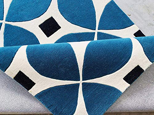 Image of Export Quality Handtufted Woolen Carpet for Living Room Bedroom & Hall - Color - Cerulean Blue - Size - 6 x 8 Feet