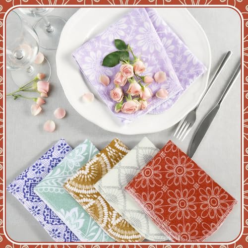 Image of Redbaker 30 Pcs Reusable Paper Towels Rolls Towels Bulk Kitchen Washable Paperless Cloth Cotton Hand Napkins with Cardboard Reusable Napkins for Kitchen Bathroom (Bohemian)