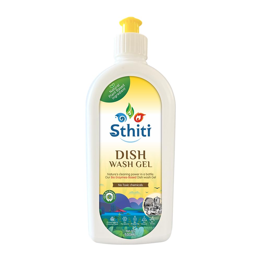 Sthiti Eco - DISH WASH GEL -Natural plant-based ingredients| Concentrate | Lemon fragrance | pH-Neutral Formula | gentle on hands | NO phosphates, parabens, ammonia, bleach or EDTA (500ml, Pack of 1) (B0C5RRX45Y) Amazon Price History, Amazon Price Tracker