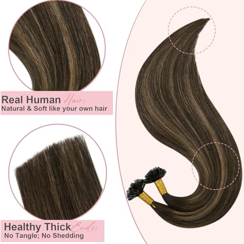 Easyouth Balayage U Tip Hair Extensions Real Human Hair Brown Nail Tip Hair Extensions Human Hair Darkest Brown to Light Brown Ombre U Tips Human Hair Extensions 16 Inch 50g/50s - Image 3