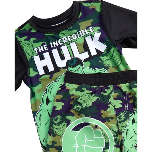 Image of Marvel Boys Rash Guard Set 2 Piece Hulk Spiderman Swim Shirt & Swim Trunks