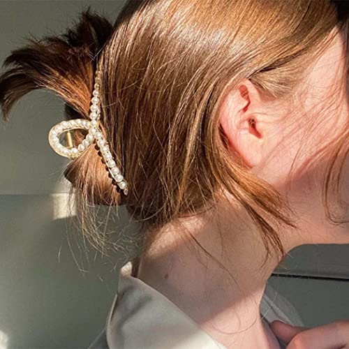 Casdre Pearl Hair Claws Clip Transparent Banana Jaw Clip Hair Claw Barrette Strong Hold Hair Clip Hair Clamps Fashion Hair Accessories For Women And Girls(Pack Of 2) #TOP4