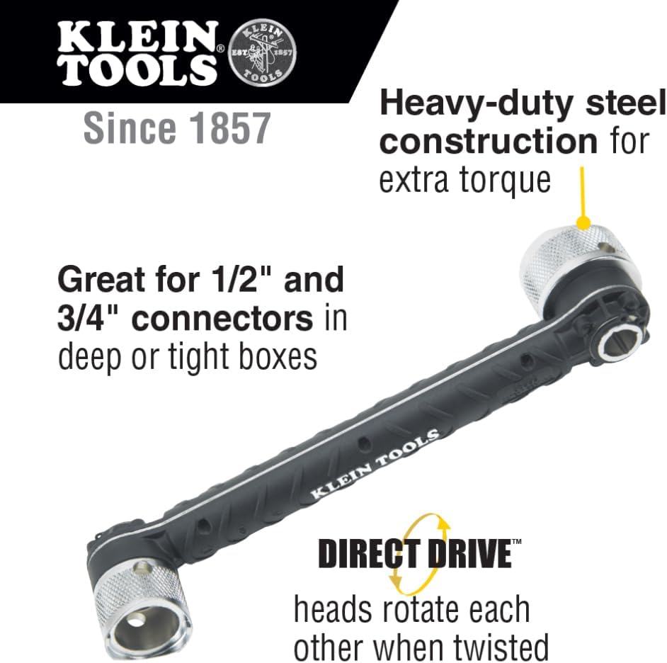 Klein Tools 56999 Conduit Locknut Wrench for 1/2-Inch and 3/4-Inch Connectors, Direct Drive Heads Rotate