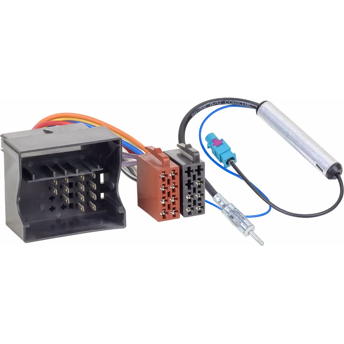 Audioproject A124 - Set di Adattatore ISO Autoradio Quadlock + Adattatore Antenna Fakra/DIN compatibile con VW Audi Skoda Seat Golf 5 6 Polo 9n Adattatori Antenna Autoradio Cavo Audio