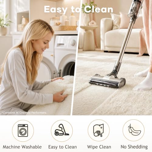 Ophanie 8x10 Area Rugs for Living Room, Washable Non-Slip Fluffy Soft Large Shag Bedroom Carpet, Ivory Big Indoor Nursery Rug, Carpets for Boy and Girls Room Dorm Decor with Over 99 pcs Pile fibers by Ophanie - Image 2