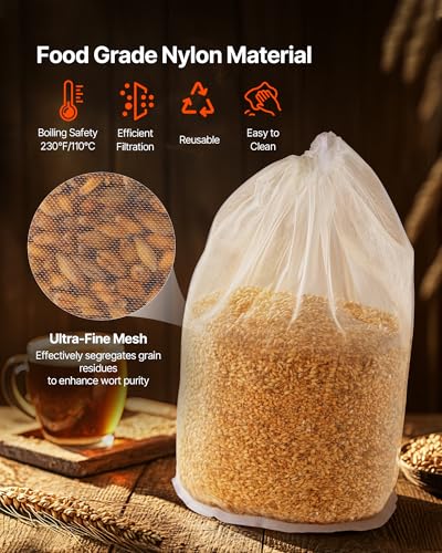 Image of VEVOR Brew Bags, 2 PCS Food Grade Nylon Material Grain Bag, 10 PCS Natural Cotton-Linen Hop Bag, Easy to Clean, Reusable & Ultra-Fine Mesh Home Brewing Bags, Only for Our Automatic Beer Brewer