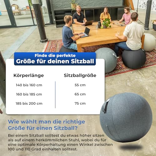 Backerz Sitzball 75 cm - Ergonomische Sitzmöbel für Büro und Heimbüro - Langlebiger Stoff, Gymnastikball - Fitness-Ball, Ballstuhl mit Ballauflage - Waschbarer Leinenbezug - Dunkelgrau