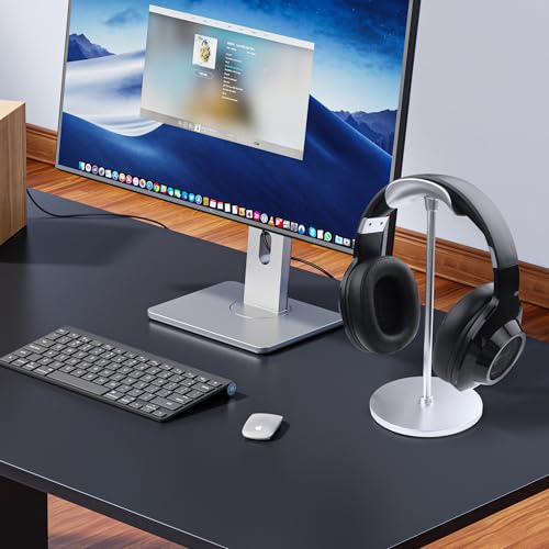 YAODHAOD Desktop Headphone Stand, Aluminum Alloy Headset Stand for Desk with Curved Headphone Rest & Anti-Slip Base,Heavy Base Desk Stand Headphones Support Accessory(Silver) by YAODHAOD - Image 2