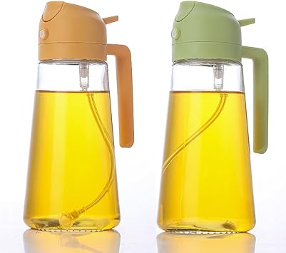 Oil Dispenser for Kitchen,Olive Oil Dispenser Bottle Spray and pour 2 in 1 Olive Oil Dispenser and Oil Sprayer - Olive Oil Bottle,Oil Sprayer for Cooking, Kitchen, Salad, Barbecue Orange+Green, 16OZ