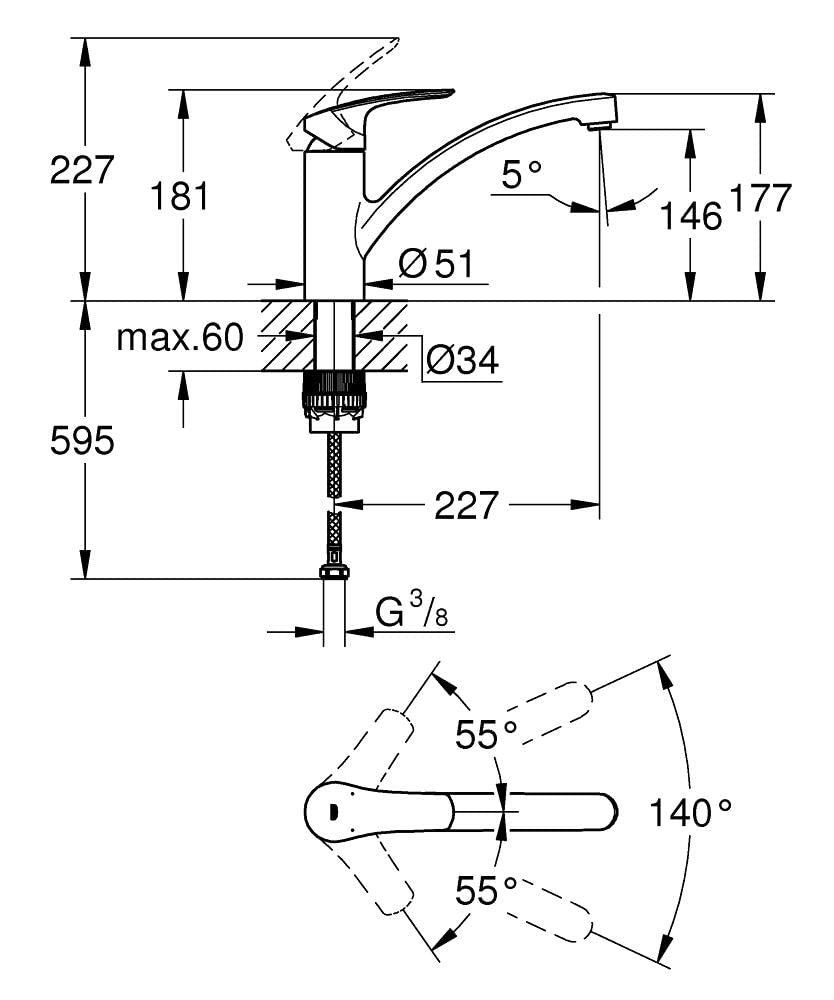 GROHE Eurosmart Einhand-Spueltischbatterie, 1/2