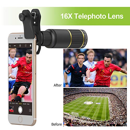 Image of Apexel Camera Phone Lens Kit + Tripod Lens -Metal 16X Telephoto Zoom Lens
