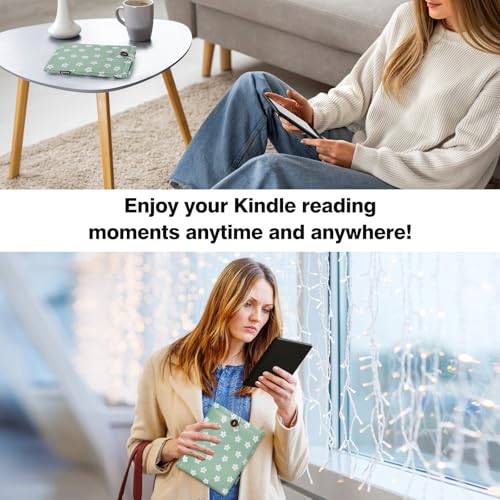 MoKo 6-7 Inch Embroidered Daisy Padded E-Reader Sleeve Zippered Bag with Back Pouch for Most 6/6.8/7 inch E-Reader, 6" Nook Glowligt 4, 6" Kobo Clara BW/Clara Colour, Green Flowers - image 7