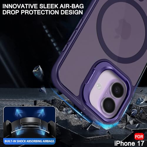 Image of TheGiftKart Hybrid Matte Frosted Back Cover Case for iPhone 17 Compatible with MagSafe | Built-in Stand | Shockproof Hard Back Cover Case for iPhone 17 (PC & TPU, Translucent Purple)