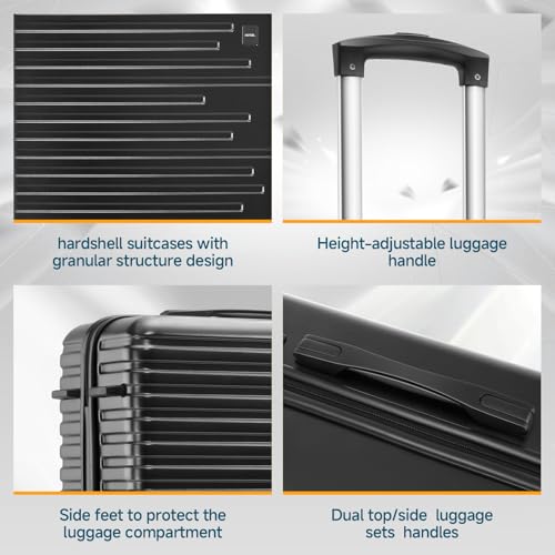 Image of Hoteel Luggage Sets 5 Piece, 4-Year Warranty, Carry-On Luggage with Dual-Spinner Wheels, PC+ABS Hardside Suitcase Set with TSA Lock, Durable Large Suitcase, Black(20 /24 /28 /DB /TB)