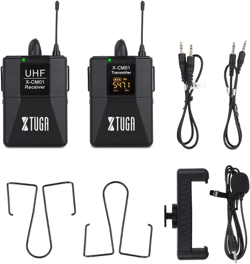 XTUGA X-CM01 Wireless Lavalier Microphone system components