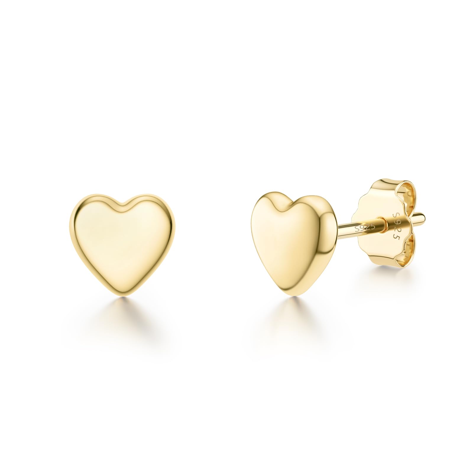 JIAYIQI Minimalist 925 Sterling Silver Stud Earrings Set, 14K Gold Plated Hypoallergenic Tiny Bar Dot Heart Star Studs for Women & Men
