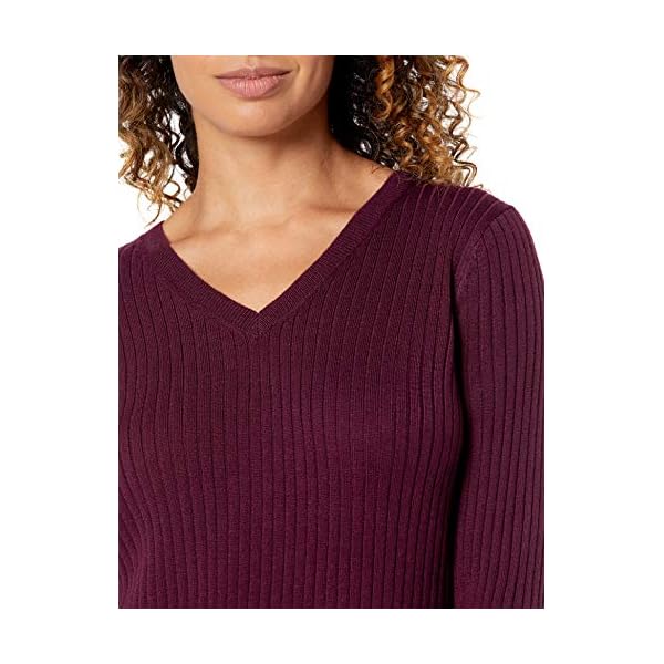 Amazon-Essentials-Womens-Soft-Ribbed-Long-Sleeve-V-Neck-Knee-Length-Classic-Fit-Sweater-Dress Amazon Essentials Women's Soft Ribbed Long-Sleeve V-Neck Knee Length Classic-Fit Sweater Dress, Burgundy, Large