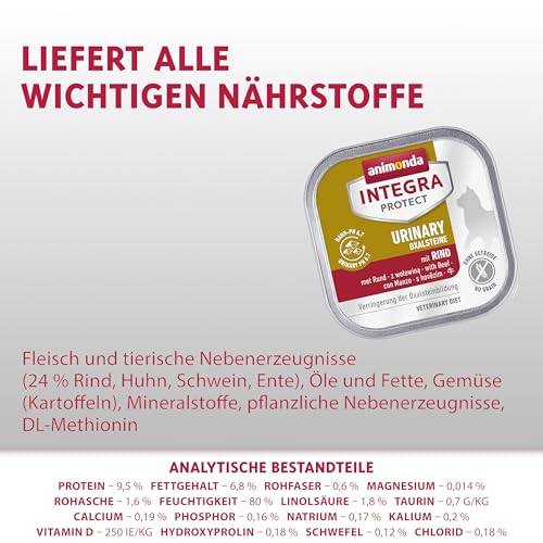animonda INTEGRA PROTECT Urinary Oxal mit Rind (6 x 100 g), Katzen Diätfutter bei Harnsteinen, Katzenfutter verringert die Bildung von Oxalsteinen, Nassfutter für Katzen ohne Getreide
