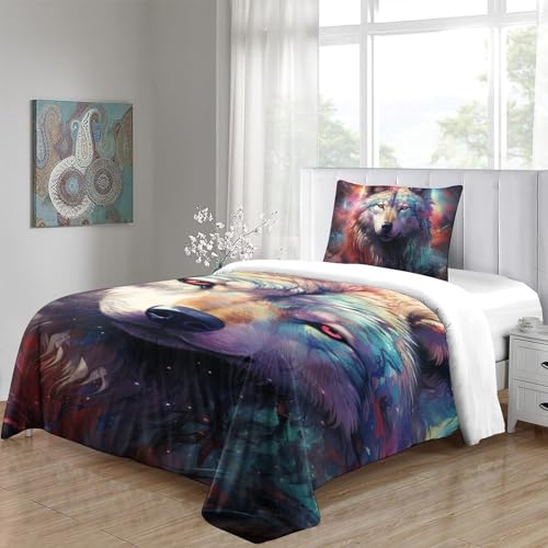 Housse de couette loup 3D 135x200cm en microfibre douce avec sa taie d'oreiller pour lit single - 5