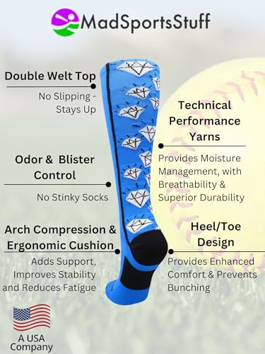 Image of MadSportsStuff Softball Socks with Diamonds for Girls Women Kids Youth Adult Over the Calf Soccer