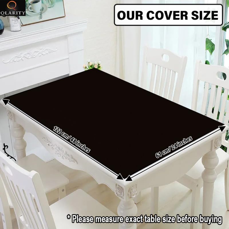 Image of Qlarity Covers Dining Table Cover 6 Seater, 8 Seater | Reversible PU Leather Water Resistant Table Cover | Customised Sizes (Black) (Black, 24 x 48 inch)