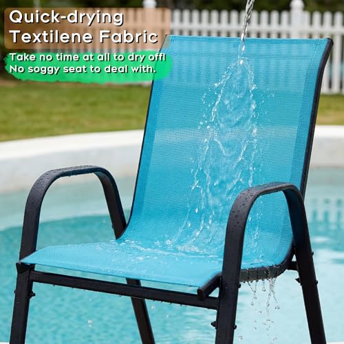 Image of Outdoor Patio Chairs Set of 8 Stackable Dining Chairs All-Weather Textilene Furniture Set for Pool Deck, Backyard, Garden