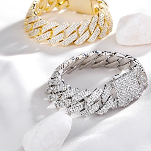 TOPGRILLZ Pulseras Para Hombres Gold Bracelet for Men Diamond Cuban Link Bracelet for Women 3 Row 20mm Miami 14K Gold Plated Iced out Straight Edge Rapper Costume3