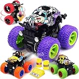 CozyBomB Friction Powered Monster Trucks Toys for Boys - Purple Push and Go Car Vehicles Truck Jam Playset, Inertia Vehicle Cars, Kids Birthday Christmas Party Supplies Gift 3 Years Old - 4 Pack Mini