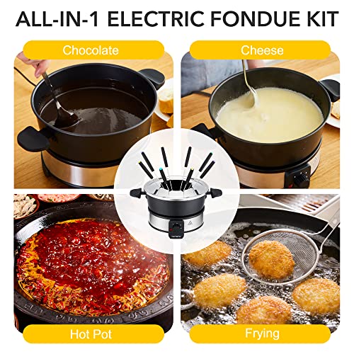 Befano Stainless Steel Fondue Pot With Temperature Control, Forks, Cups, And Rack, 2-Quart, Non-Stick, Perfect For Chocolate, Cheese, Caramel, Marshmallows, Great For Valentine's Day #TOP6