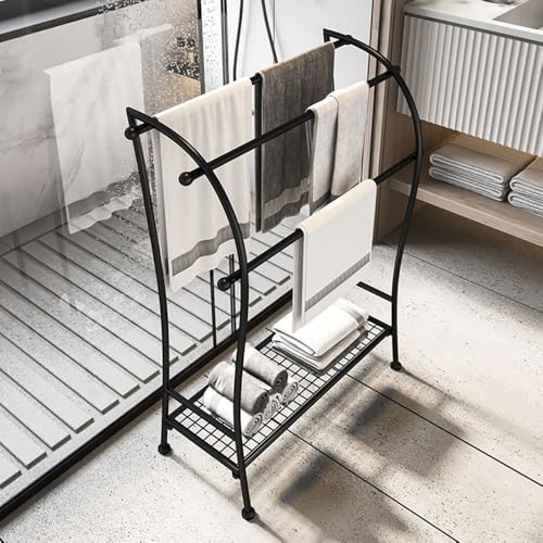 Toallero para el suelo negro y perchero de pie de baño sin perforaciones 7