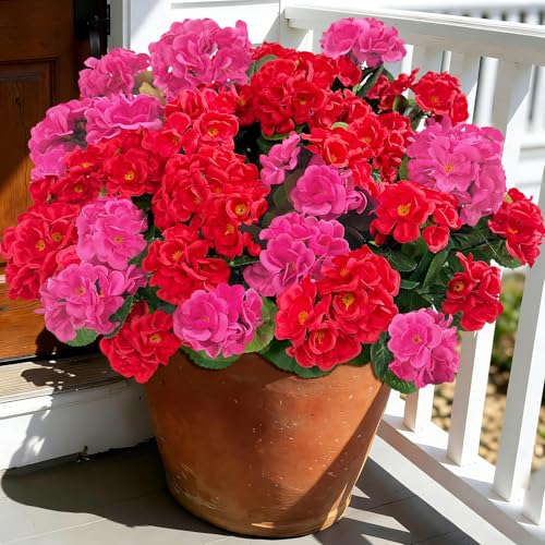 Image of Bassion Artificial Flowers for Outdoors, 6 Pcs Mixed Color Fake Geraniums