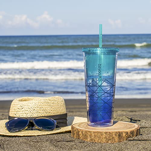 Bzyoo Sip 24Oz (710Ml) Double Wall Plastic Tumbler With Lid And Straw Cold Drink Travel Mug Party Reusable Cup Perfect For Office Outdoor Dining Valentines Gifts For Him & Her Color: Blue & Green #TOP1
