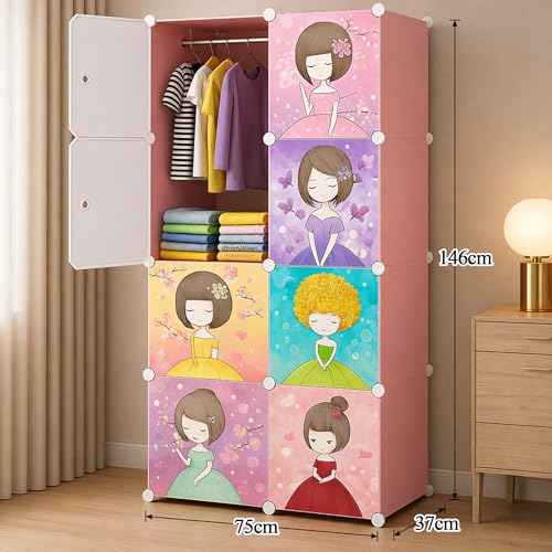 Image of AYSIS ๐ ๐๐๐ฒ๐๐ซ Plastic Wardrobe for Kids Clothes | Foldable Almirah Clothes Storage Cabinet with 4 Doors | Space Saving Organizer for Clothes, Kitchen, Bedroom & Living Room - Pink