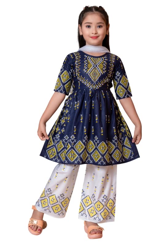NEW JON Girl's Ethnic Kurta and Straight Pant Set with Silky Dupatta