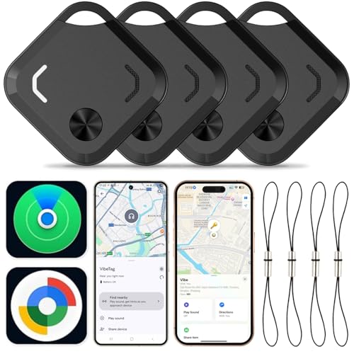 2026 New Android Air Tracker Tags-4 Pack for Both iOS & Android Phones, Dual System Bluetooth Tracker Compatible with Apple Find My (iOS) & Google Find Hub (Android) Device for Luggage, Keys, Backpack