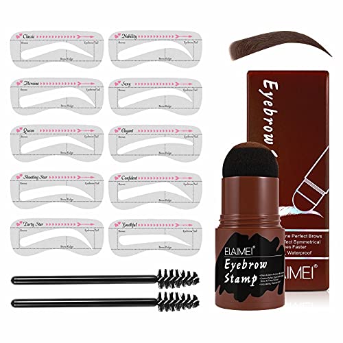 Brow Stamp, Eyebrow Stamp Waterproof for Women, Eyebrow Stamp Stencil Kit with 10 Reusable Eyebrow Stencil and Two Brushes, Brow Stamp and Shaping Kit for Natural and Beautiful Eyebrows (Dark Brown)