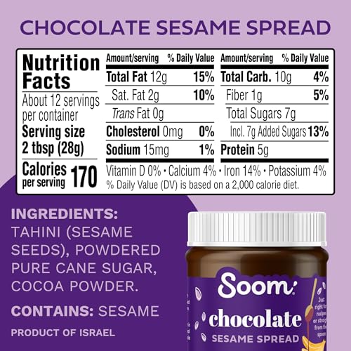 Soom Chocolate Sesame Tahini Spread, 5g Protein, 12oz, 1 Pack