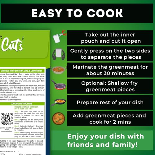 Image of Greenmeat Plant Based Curry Cuts - Easy to Cook | Vegetarian & Dairy Free | Clean Protein for Indian Recipes | Fiber rich & Low Fat | Zero Preservatives | Pack of 2 (250g x 2)