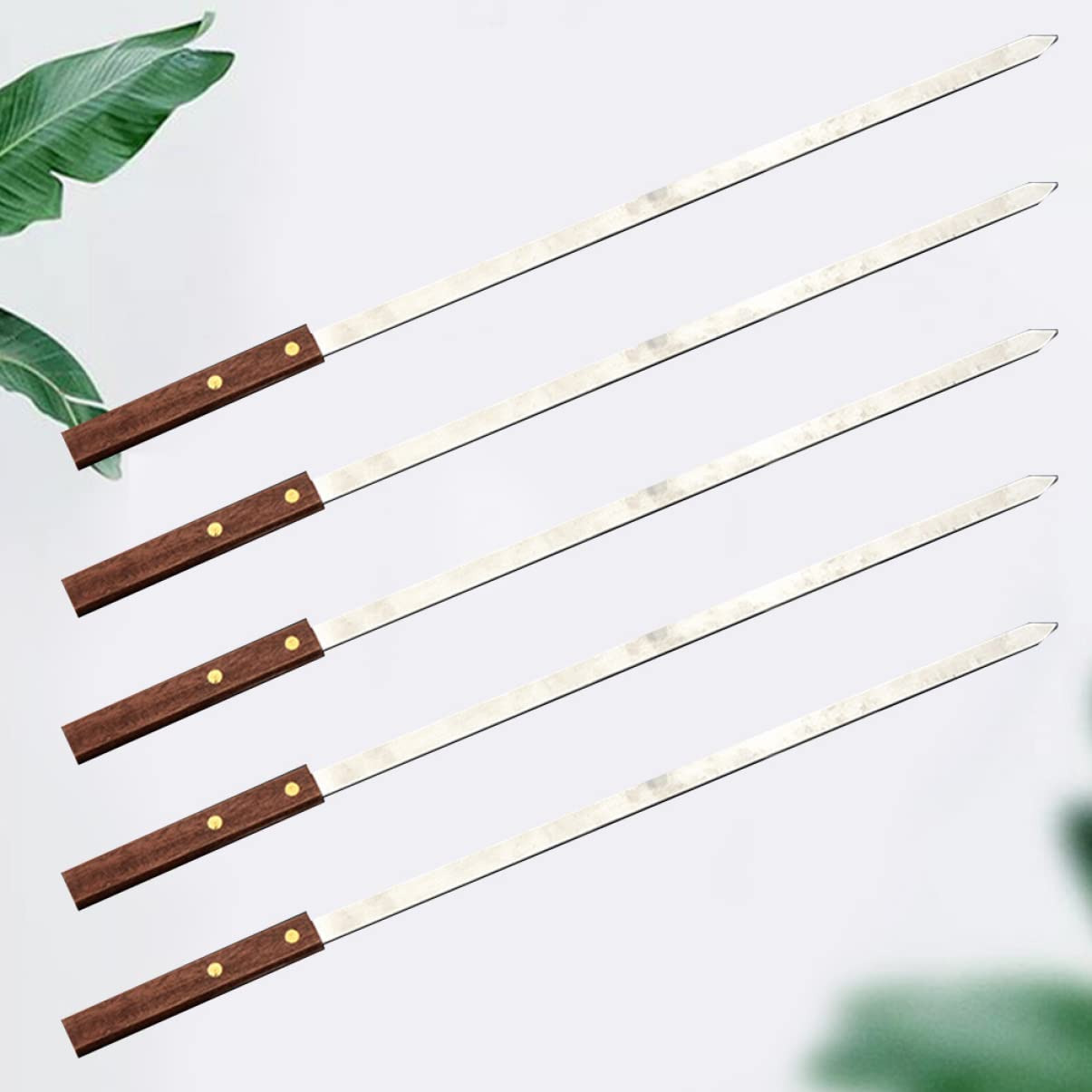 Kisangel 5 Pezzi Spiedini Bbq Inossidabile con Legno da Resistente e Riutilizzabile Design per Sicura per Grigliate e