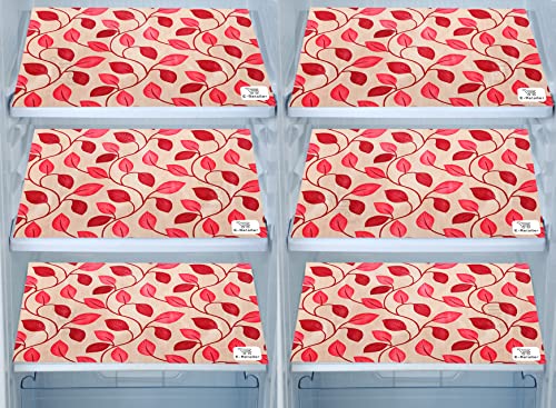 Image of Polyester 3-Layered Fridge Top Cover /Refrigerator Cover With Utility Pockets and Set of 6 Pc Fridge Mats (Color-Leaf Red, Size-39x21 Inch)