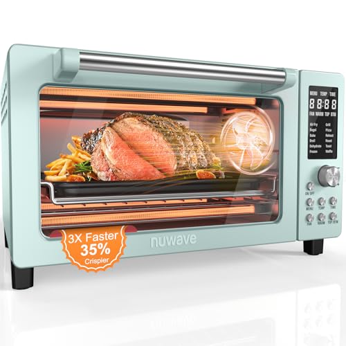 Nuwave Bravo Pro Smart Air Fryer Toaster Oven Combo, Airfryer Convection Oven Countertop, 12-in-1 Functions with Quicker & Even Crisp Technology, 1800W, 50-450°F, PFAS-Free, 21QT, Mint
