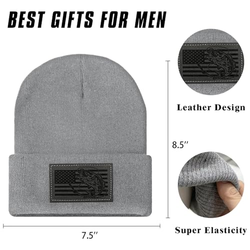 Image of American Flag Fishing Beanie Hat for Men, Christmas Dad Birthday Beanie Hats Gift for Women Men