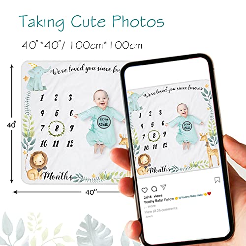 Safari-Baby-Milestone-Blanket-for-Boy-Girl-Gift-for-Baby-Shower-Photo-Blanket-Wreath-12-Stickers-Included-Soft-Flannel-Elephant-Lion-40x-40 Safari Baby Milestone Blanket for Boy Girl Gift for Baby Shower Photo Blanket Wreath 12 Stickers Included Soft Flannel Elephant Lion 40x 40