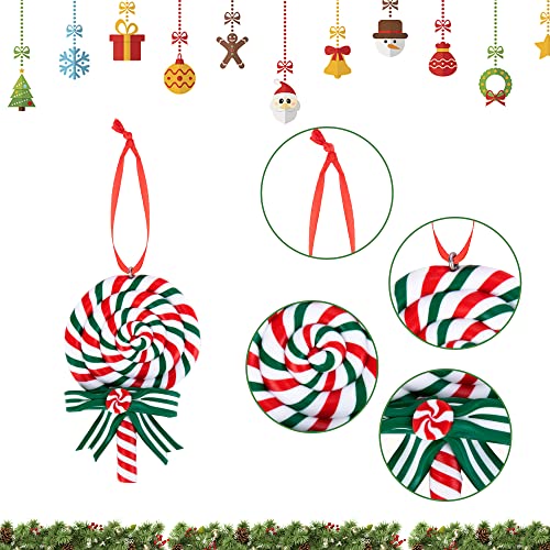 8 Pieces Christmas Lollipop Ornaments,Christmas Candies Polymer Clay Ornament ,Xmas Decor Candy Cane Hanging Decorations ,Sweets Candy Pendant Xmas Tree Party Supplies #TOP2