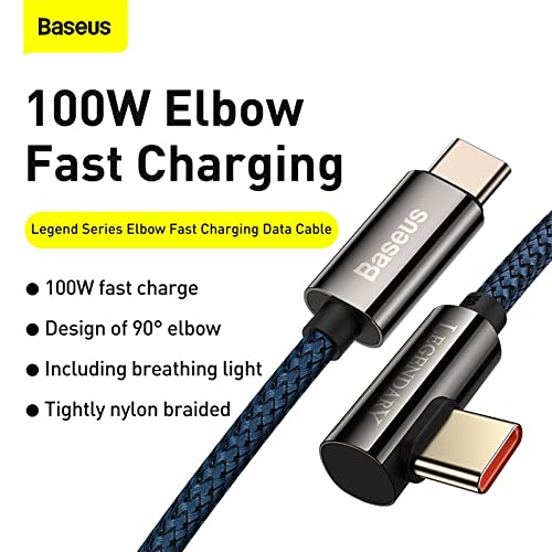 Image of Baseus Legend Series Elbow Fast Charging Compatible Data Cable USB Type-C to Type-C | Right Angle 90 Degree Cable |100W 2m Blue