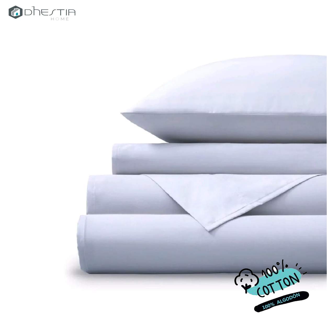 DHestia Hostelería - Pack 5 uds Sábanas Encimeras Blancas Hotel Tejido 30/27 144 Hilos. (Algodón 100%, Cama 200-300x300 cm)