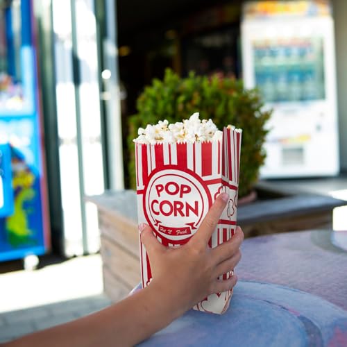 Image of Popcorn Bags, 100 Pcs Paper Popcorn Container Red and White Concession Stand Popcorn Holder Movie Theme Party Supplies