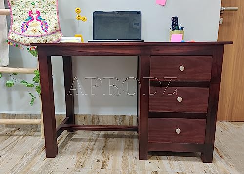 Image of APRODZ Sheesham Wood Office Desk Study Computer Table for Living Room with 3 Drawer (Rosewood - Walnut)