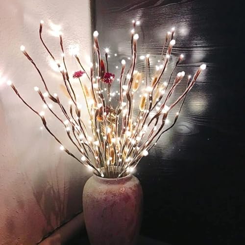 Image of DK177 6 Pack Led Branch Light Battery Operated Lighted Branch Vase Filler Willow Tree Artificial Little Twig Power Brown 30 Inch 20 LED for Home Romantic Decoration, White